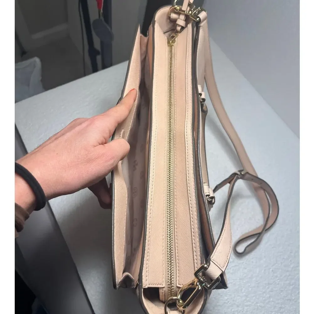 Tory Burch Soft Pink Large Robinson Crossbody Double Zip Satchel Bag